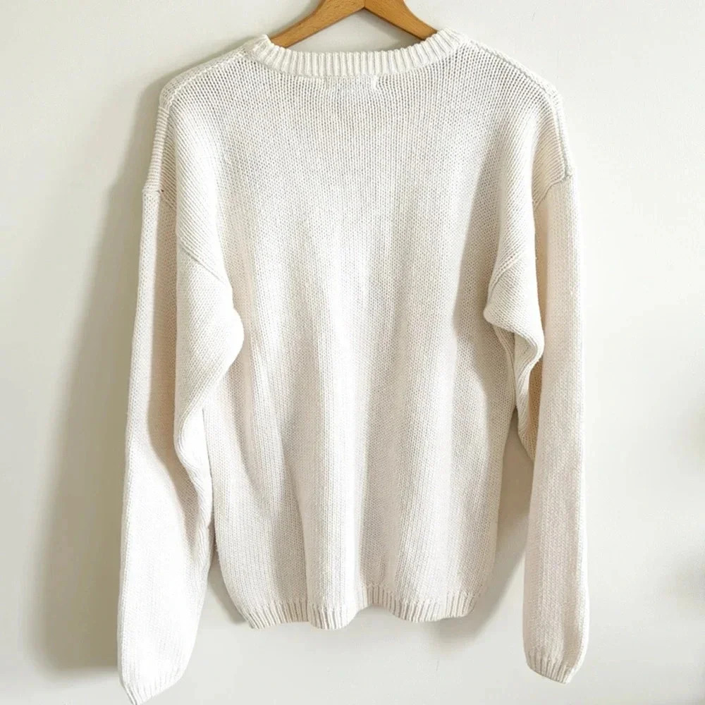 Vintage 90s Lauren Grey cream floral crochet long sleeve oversized sweater large - Picture 3 of 6